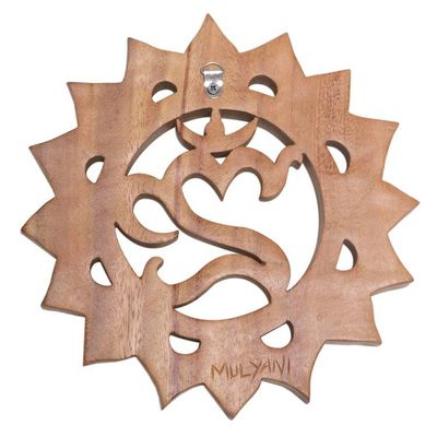 Alternate image for Hand Carved Suar Wood Wall Hanging Sanskrit Om Sunnyside Om