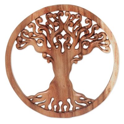 Alternate image for Hand Carved Wood Relief Panel of a Surreal Balinese Tree Tangled Tree