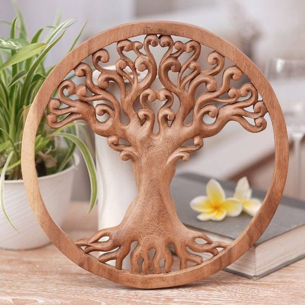 Alternate image for Hand Carved Wood Relief Panel of a Surreal Balinese Tree Tangled Tree