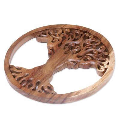 Alternate image for Hand Carved Wood Relief Panel of a Surreal Balinese Tree Tangled Tree