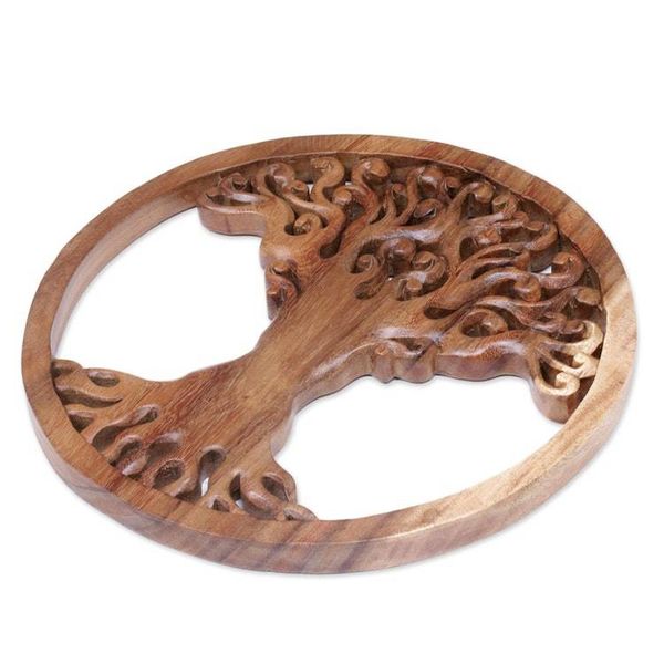 Alternate image for Hand Carved Wood Relief Panel of a Surreal Balinese Tree Tangled Tree