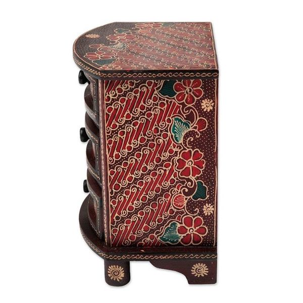 Alternate image for Red Parang Motif Handcrafted Wood Batik Jewelry Box Scarlet Scrolls