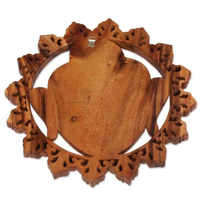 Alternate image for Hand Carved Buddha Face Wall Panel with Floral Engravings Buddha Face