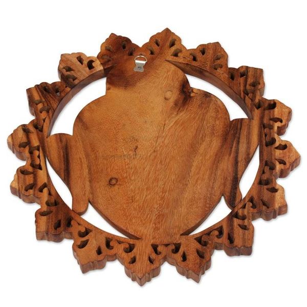 Alternate image for Hand Carved Buddha Face Wall Panel with Floral Engravings Buddha Face