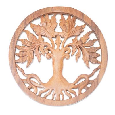 Alternate image for Balinese Crafted Plant Wood Wall Relief Panel Chaya