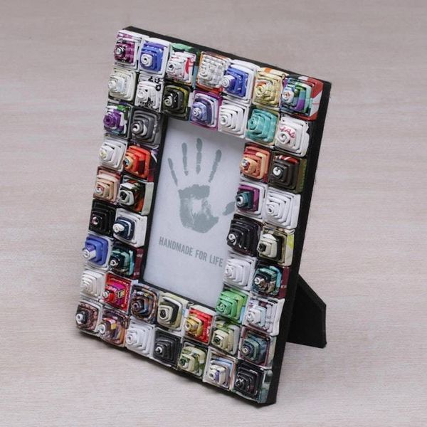 Alternate image for 3x5 Recycled Paper Photo Frame with Multicolored Squares Square Shrines