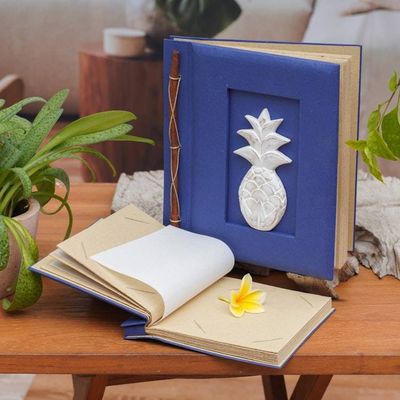 Alternate image for Two Albesia Wood Indonesian Pineapple Photo Albums in Blue Pineapple Dreams in Blue