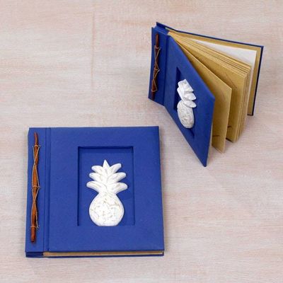 Alternate image for Two Albesia Wood Indonesian Pineapple Photo Albums in Blue Pineapple Dreams in Blue