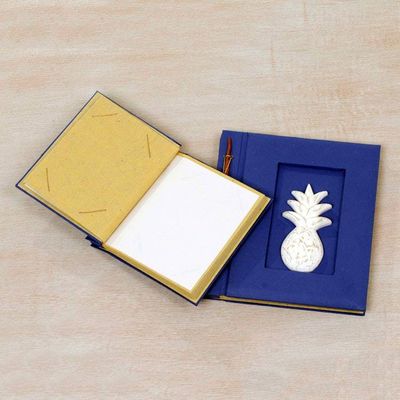 Alternate image for Two Albesia Wood Indonesian Pineapple Photo Albums in Blue Pineapple Dreams in Blue