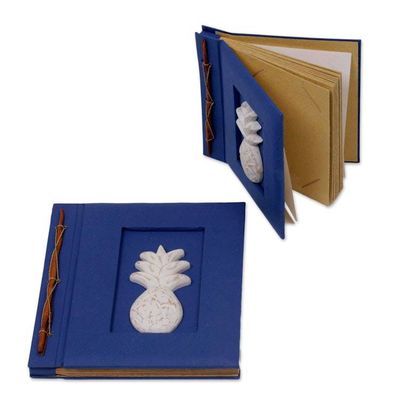 Alternate image for Two Albesia Wood Indonesian Pineapple Photo Albums in Blue Pineapple Dreams in Blue