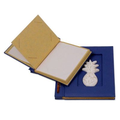 Alternate image for Two Albesia Wood Indonesian Pineapple Photo Albums in Blue Pineapple Dreams in Blue