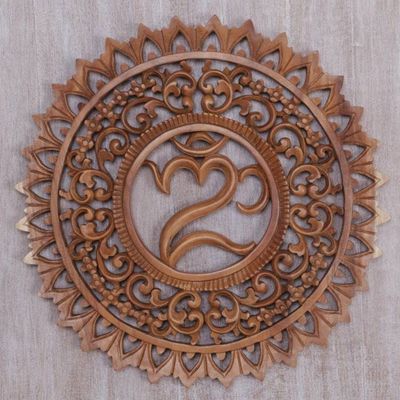 Alternate image for Hand Carved Suar Wood Wall Panel by Indonesia Artisan Omkara Altar
