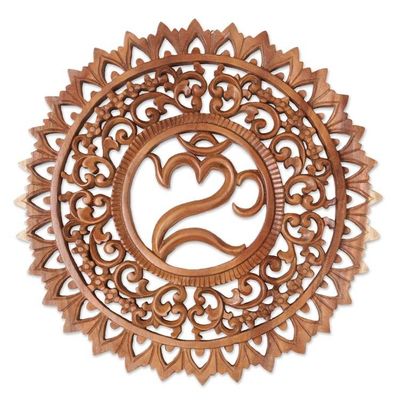 Alternate image for Hand Carved Suar Wood Wall Panel by Indonesia Artisan Omkara Altar