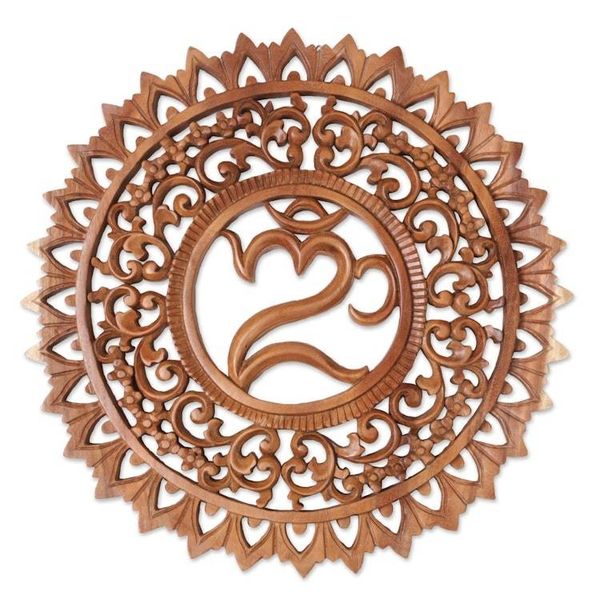 Alternate image for Hand Carved Suar Wood Wall Panel by Indonesia Artisan Omkara Altar