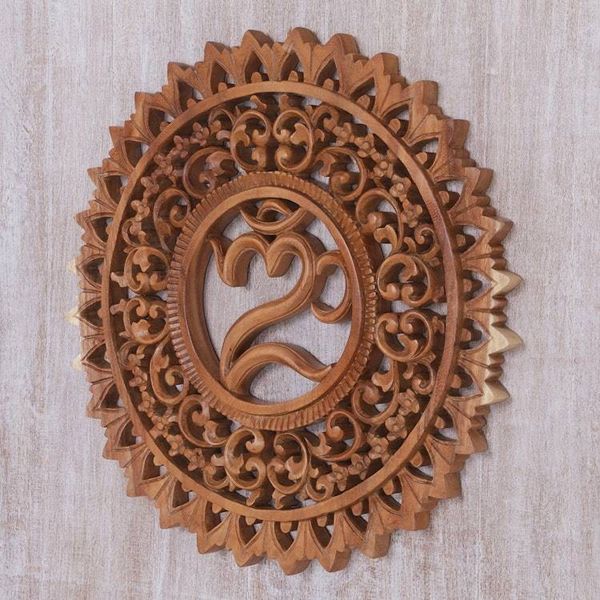 Alternate image for Hand Carved Suar Wood Wall Panel by Indonesia Artisan Omkara Altar
