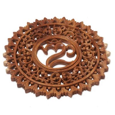 Alternate image for Hand Carved Suar Wood Wall Panel by Indonesia Artisan Omkara Altar