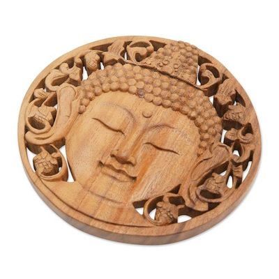 Alternate image for Handcrafted Suar Wood Buddha Relief Panel from Bali Berry Buddha