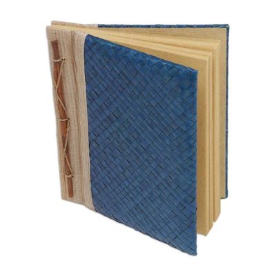 Alternate image for Artisan Hand-woven Pandan Leaf Journal in Blue from Bali Happy Weaver in Blue