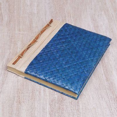 Alternate image for Artisan Hand-woven Pandan Leaf Journal in Blue from Bali Happy Weaver in Blue