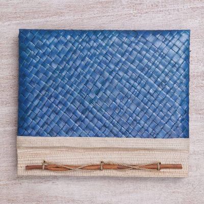 Alternate image for Artisan Hand-woven Pandan Leaf Journal in Blue from Bali Happy Weaver in Blue