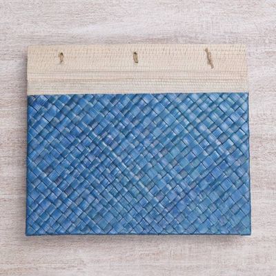 Alternate image for Artisan Hand-woven Pandan Leaf Journal in Blue from Bali Happy Weaver in Blue