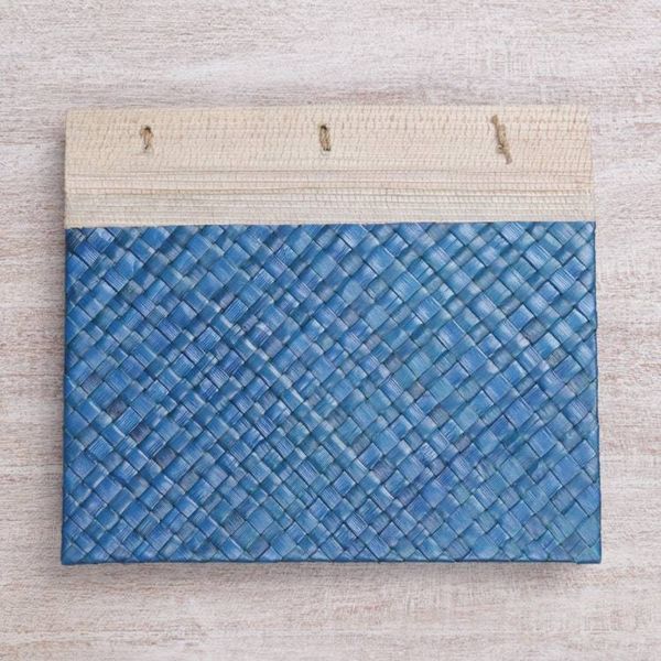 Alternate image for Artisan Hand-woven Pandan Leaf Journal in Blue from Bali Happy Weaver in Blue
