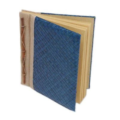 Alternate image for Artisan Hand-woven Pandan Leaf Journal in Blue from Bali Happy Weaver in Blue