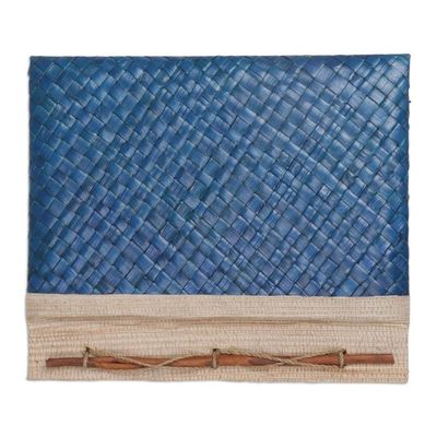 Alternate image for Artisan Hand-woven Pandan Leaf Journal in Blue from Bali Happy Weaver in Blue