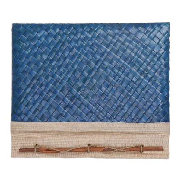 Alternate image for Artisan Hand-woven Pandan Leaf Journal in Blue from Bali Happy Weaver in Blue