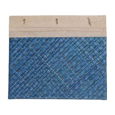 Alternate image for Artisan Hand-woven Pandan Leaf Journal in Blue from Bali Happy Weaver in Blue