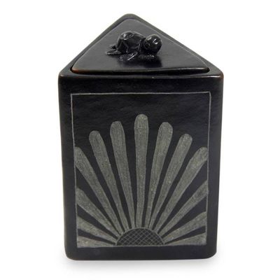 Alternate image for Black Ceramic Triangle Jar Crafted by Hand Sunflower Pyramid Frog