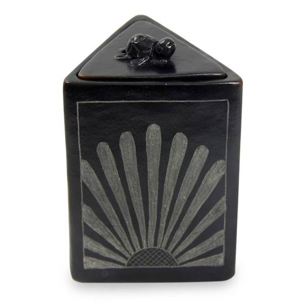 Alternate image for Black Ceramic Triangle Jar Crafted by Hand Sunflower Pyramid Frog