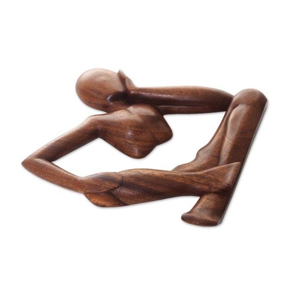 Alternate image for Handmade Brown Wood Wall Sculpture of Relaxed Figure Relaxing Artisan