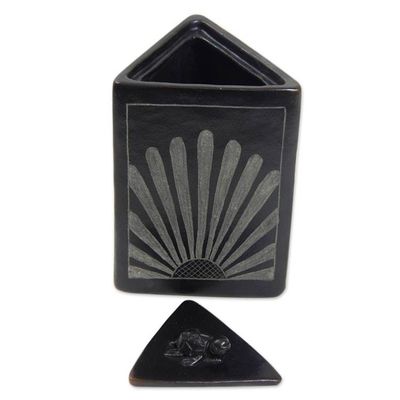 Alternate image for Black Ceramic Triangle Jar Crafted by Hand Sunflower Pyramid Frog