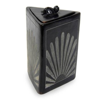 Alternate image for Black Ceramic Triangle Jar Crafted by Hand Sunflower Pyramid Frog