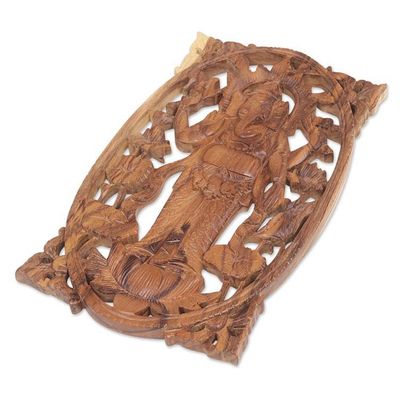 Alternate image for Suar Wood Hand Carved Relief Wall Panel of Ganesha Ganesha Standing