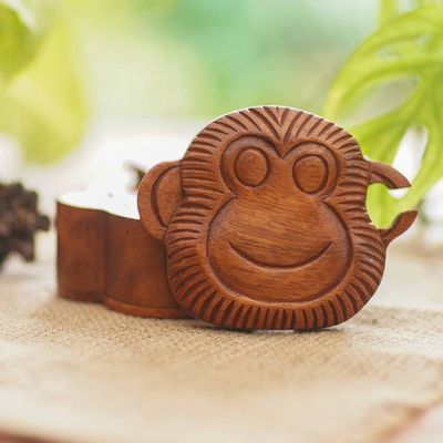 Alternate image for Hand Made Wood Puzzle Box Monkey Face from Indonesia Happy Monkey