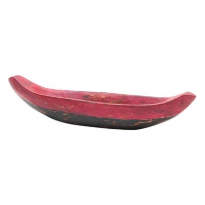 Alternate image for Red Hand Carved Boat Theme Catchall from Bali Vintage Red Canoe