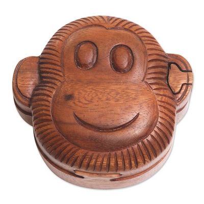 Alternate image for Hand Made Wood Puzzle Box Monkey Face from Indonesia Happy Monkey
