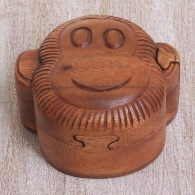 Alternate image for Hand Made Wood Puzzle Box Monkey Face from Indonesia Happy Monkey