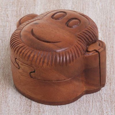 Alternate image for Hand Made Wood Puzzle Box Monkey Face from Indonesia Happy Monkey