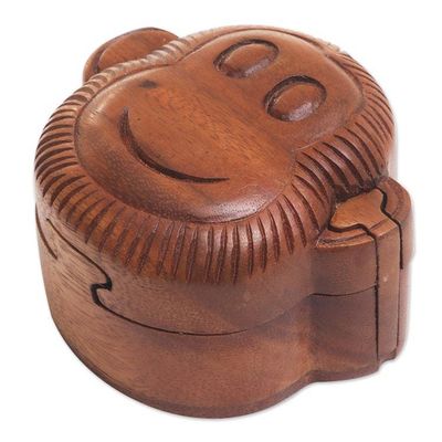 Alternate image for Hand Made Wood Puzzle Box Monkey Face from Indonesia Happy Monkey