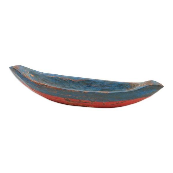 Alternate image for Blue Hand Carved Balinese Boat Theme Catchall Vintage Blue Canoe