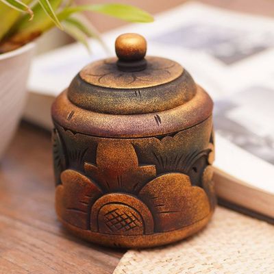 Alternate image for Floral Box Hand Carved in Bali from Mahogany Wood Garden Treasure