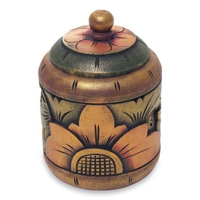 Alternate image for Floral Box Hand Carved in Bali from Mahogany Wood Garden Treasure