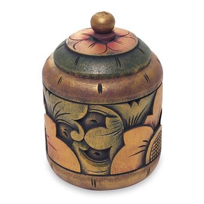 Alternate image for Floral Box Hand Carved in Bali from Mahogany Wood Garden Treasure