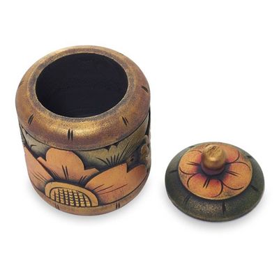 Alternate image for Floral Box Hand Carved in Bali from Mahogany Wood Garden Treasure