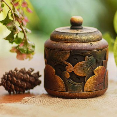 Alternate image for Floral Box Hand Carved in Bali from Mahogany Wood Garden Treasure