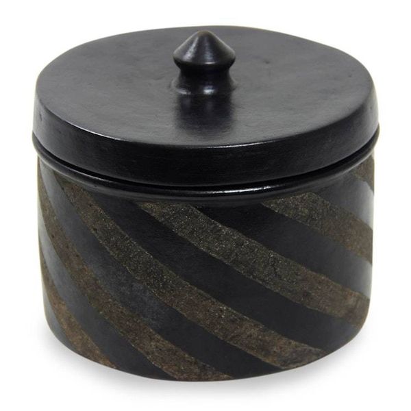 Alternate image for Indonesian Handcrafted Swirl-Design Black Ceramic Jar Zebra Swirl