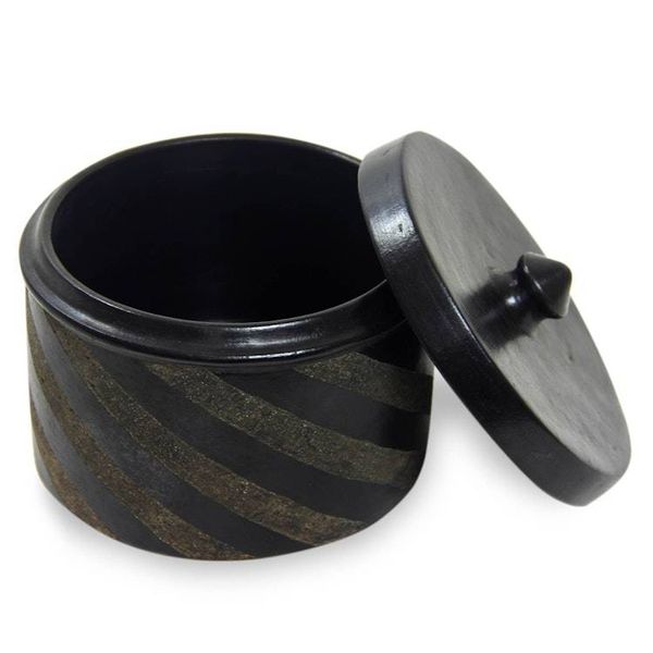 Alternate image for Indonesian Handcrafted Swirl-Design Black Ceramic Jar Zebra Swirl
